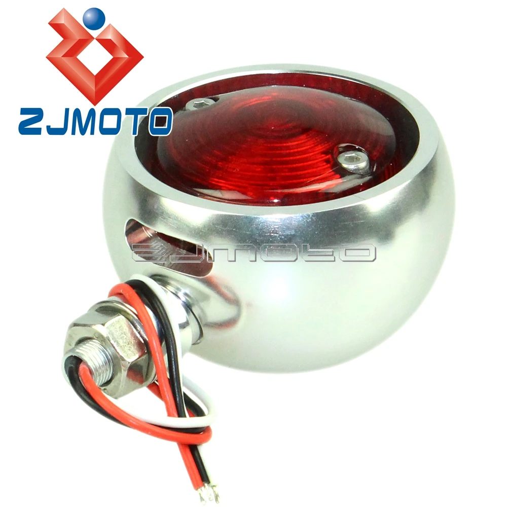 Silver Motorcycle Retro LED Tail Light For Harley Honda Yamaha Suzuki Cafe Racer Chopper Red Stop Rear Light Taillight