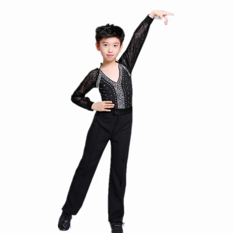 New Hot Sale Boy Latin Dancewear Ruffly Blue White Black Ballroom Stage Modern Boys Latin Dance Costumes Clothes