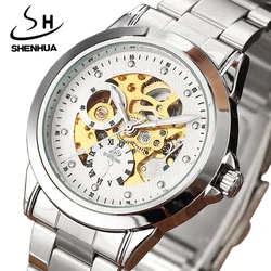 Top Brand Automatic Mechanical WristWatches men Silver Steel Skeleton Self-Wind Mens Watch Gifts Clock relogios masculino