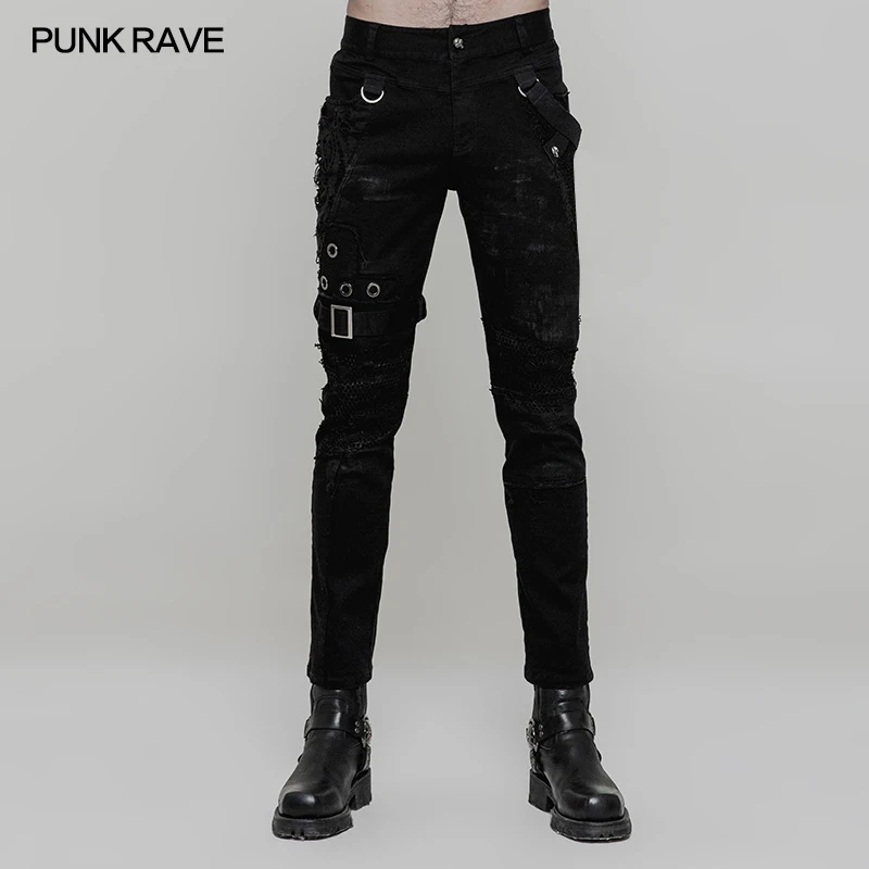 Punk Rave Rock Fashion Personality Dilapidated Gothic Casual Streetwear Men\'s Pants Trousers WK319M