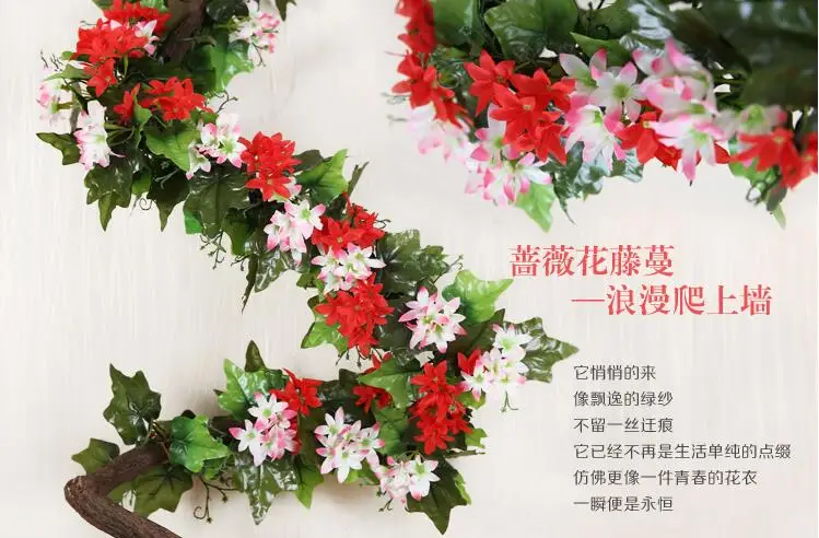 Wisteria Vine flower Rattan Artificial Flower Silk Flower for air-condition channel Decoration Garland and Home Ornament