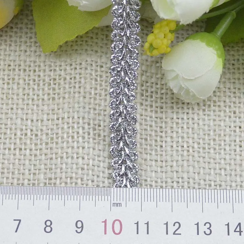 5m/lot 1cm Gold Silver Lace Trim Ribbon DIY Curtain Craft Fabric Curve Lace Trimming for Sewing Accessories Embroidered Clothing