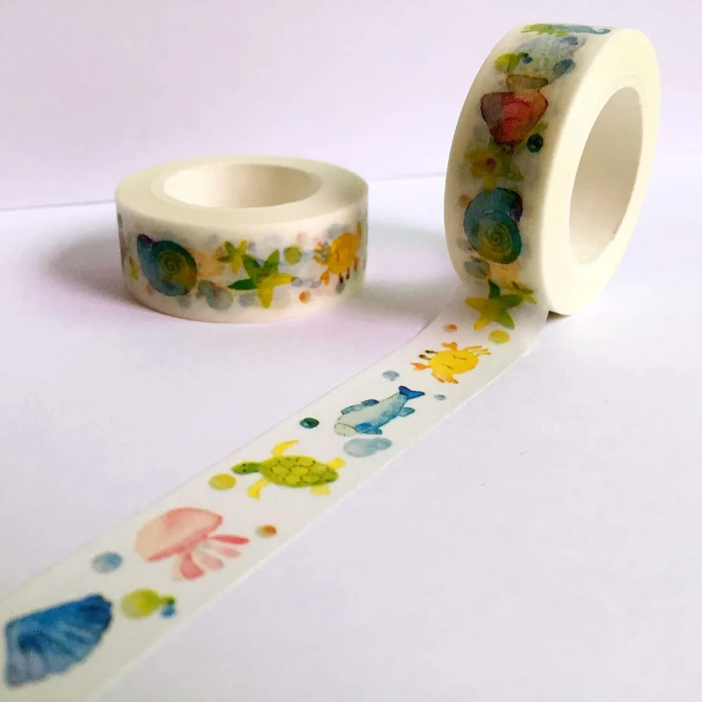 Free shipping Beautiful 15mm*10m  lift  washi tape/ try decorative  tape/color  the undersea world  masking paper tape