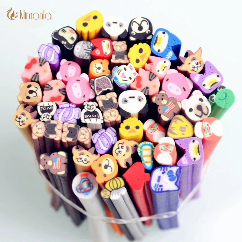 50pcs Popular Cute Cartoon Soft pottery Nail Sticker Polymer Clay  Nail Art Decorations Tips Glitter DIY Charm Nails Tools