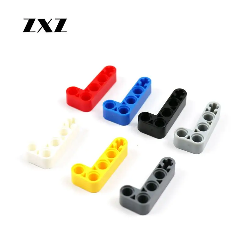 100 Pieces DIY Enlighten Toy Building Blocks Beam 2x4 L-Shape Thick Liftarm 4+1 Hole Technical Part 32140 for Kids Toy