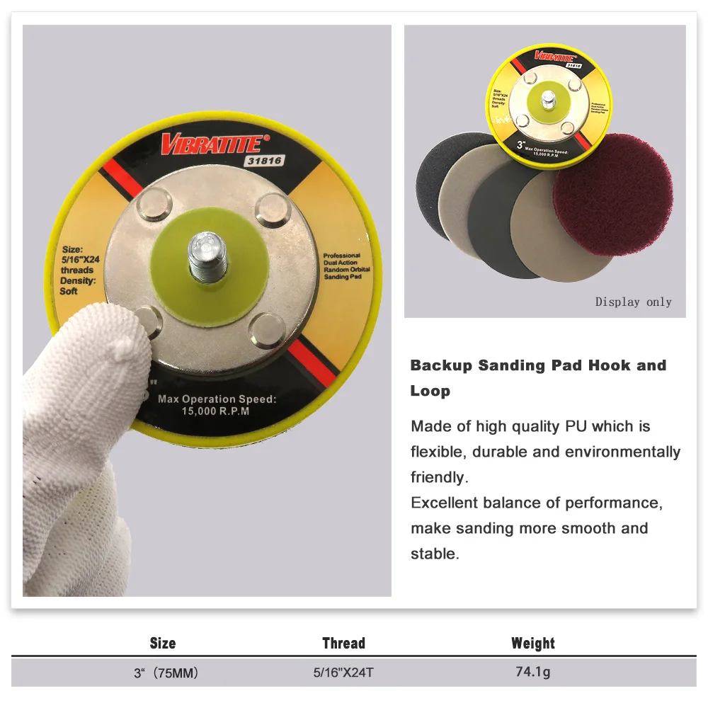 Tampon de ponçage à crochet et boucle à filetage, plaque de support, disque de ponçage de flocage, ponceuse, polissage de meuleuse, 3 po, 5/16 po-24