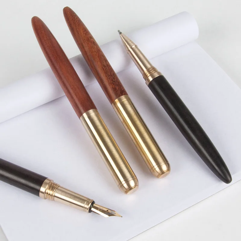 High Quality vintage Fountain Pen Rosewood and Brass Pen gift sign pen Pure Copper Pen for travel, office, business