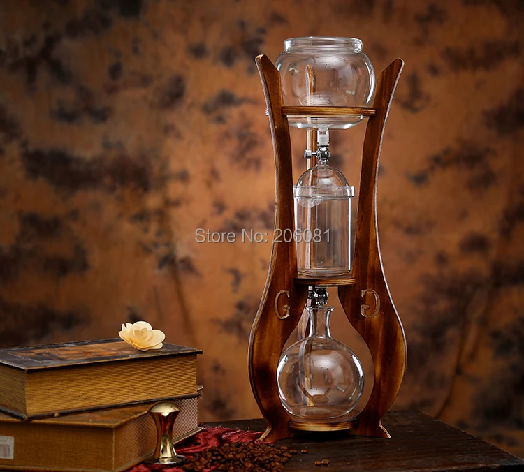 Doulbe valve water drip coffee maker/ice drip coffee maker/ice drip colf brewer/Dripper coffee maker 1000cc ,wood pillar