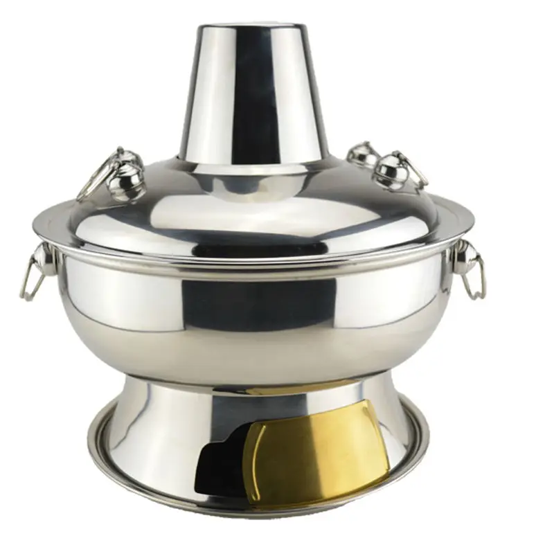 Sanqia 3.5l Stainless Steel Hot Pot Chafing Dish Beijing Traditional Charcoal Hotpot Chinese Antique Cooker Picnic Cookware