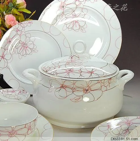 Bine China 48pcs Flower Love Dinnerware Set Ceram Tableware Set Ceramic Plates Bowls Dishes Plates Soupe Bowls Wedding Gift