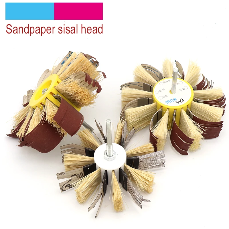 

1pcs Shaft Mounted Sandpaper Sisal & Emery cloth Bristle Grinding Polishing Brush Wheel 6mm Shank for Wood Primer Sanding