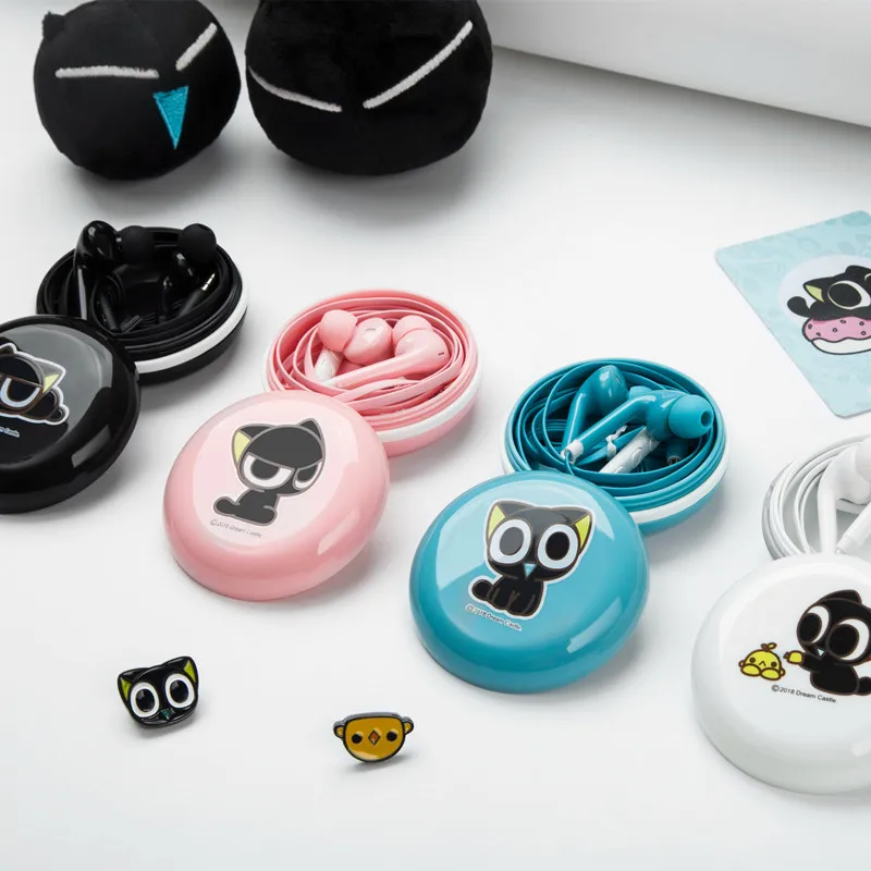 Детские наушники с милым котом, стереонаушники-вкладыши 3,5 мм с микрофоном и коробкой для хранения Luoxiaohei для мобильных телефонов для девочек Xiaomi MP3