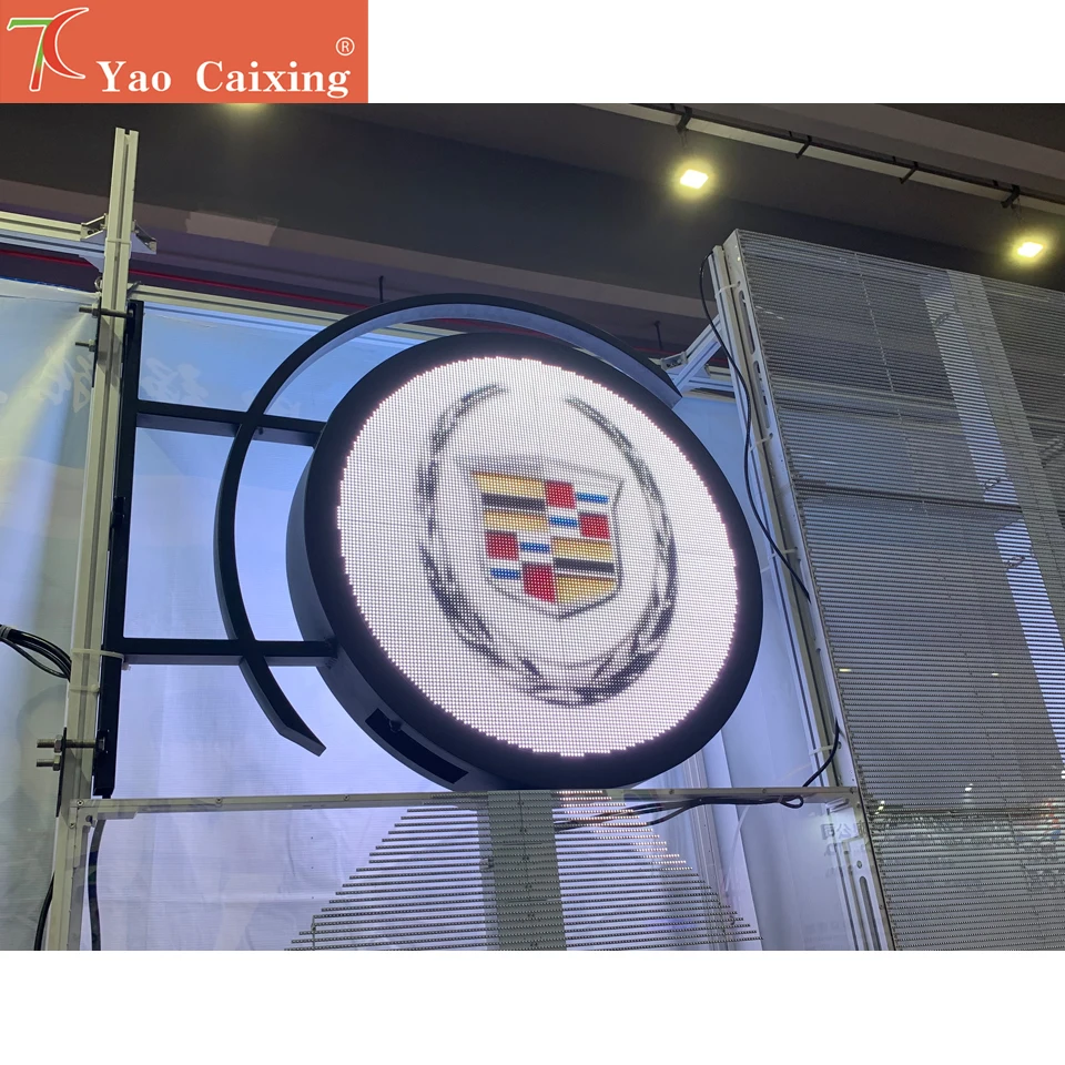 DIY outdoor RGB full color circular logo screen IP67 two sides led display use for shops store