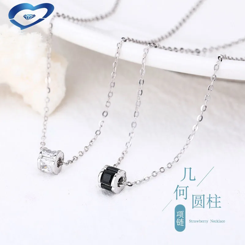 Fashion black or white cylinder pendant necklace for women Cubic zirconia stone jewelry for girls gift