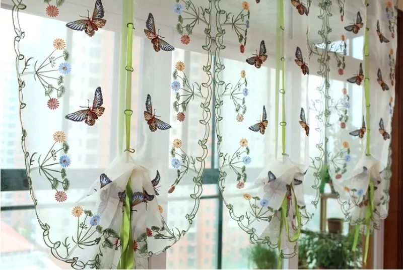 Exquisite butterfly embroidered pattern tulle curtains. Decorative Roman blinds. Balloon curtain. Special offer curtains.