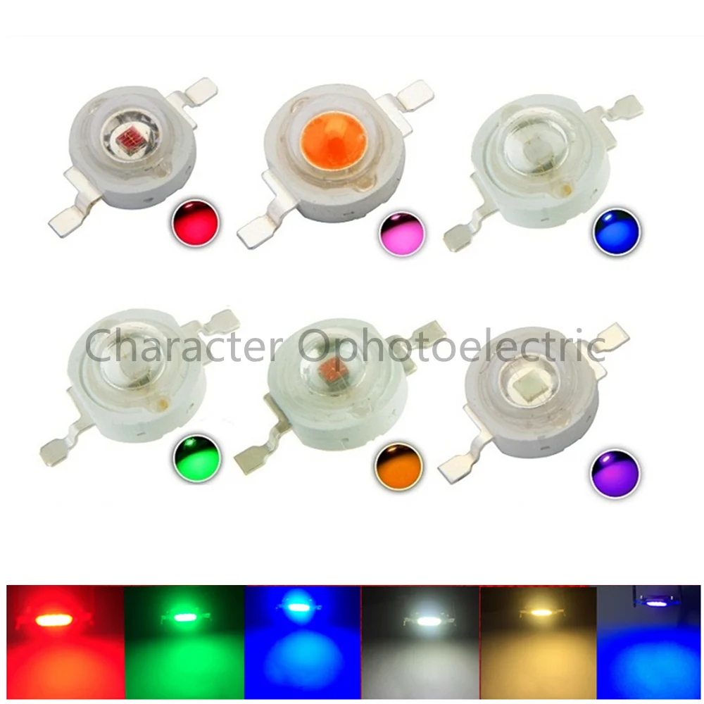 

100pcs LED 1w 3w High Power LED Chip, RGB Red Green Blue Yellow Cold White Nature White Warm White IR 850 IR 940nm Light Source