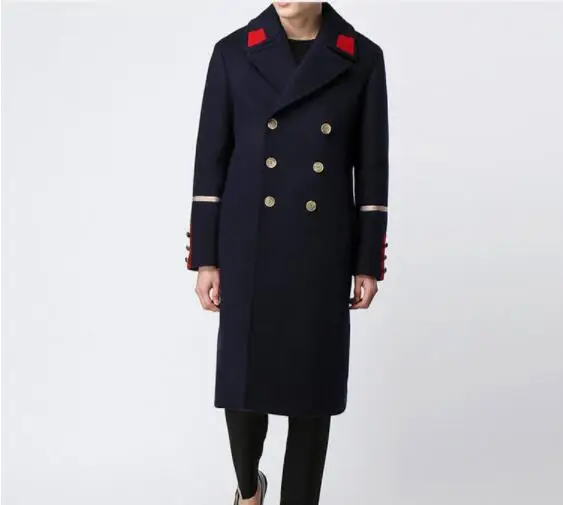 Autumn 2019 personality epaulettes matching color men's double-faced woolen overcoat personality woolen coat.     M-3XL!!