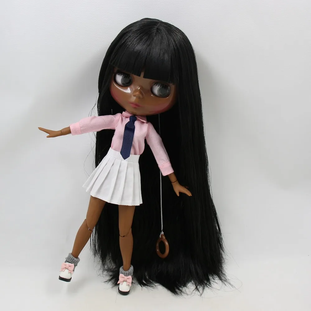 ICY DBS blyth doll super black skin black hair African American skin shiny face joint body 30cm TOY 1/6 bjd anime