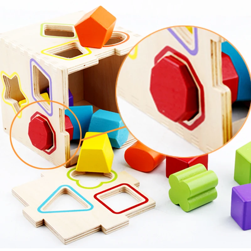 Montessori Kids Toy Geometric Intelligent Cage Shape Puzzles Wood Preschool Brinquedos Juguets