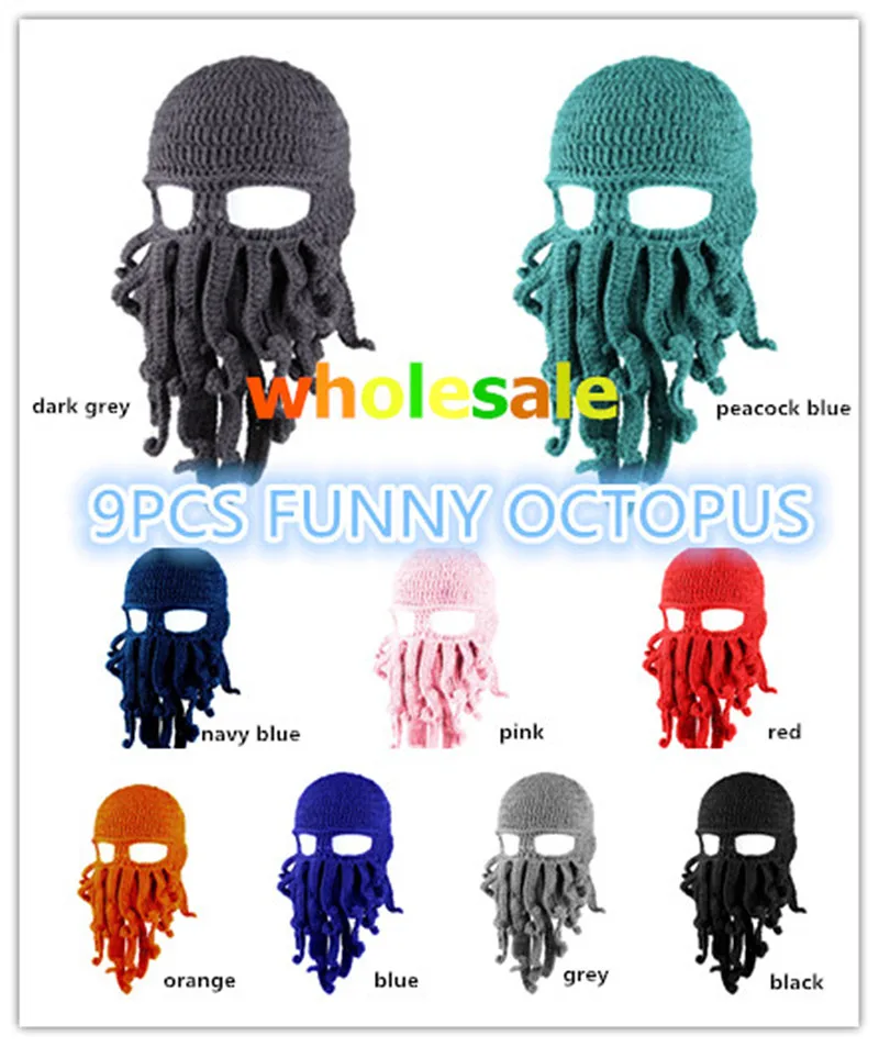 

BomHCS Wholesale 9PCS Funny Series Tentacle Octopus Cthulhu Crochet Beanie Hat Cap Wind Mask