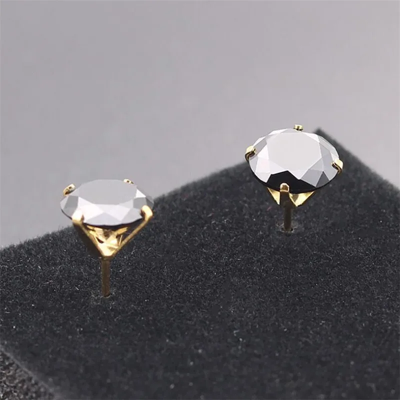 PE45 Titanium Earrings With AAA Round Black Zircon 316l Stainless Steel IP Plating No Fade Allergy Free Quality Jewelry