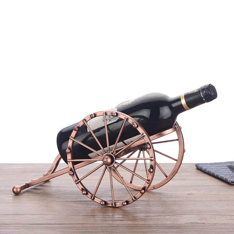 Antique Iron Art Cannon Model Wine Bottle Holder Decorative Metal Artillery Miniature Wine Rack Barware Ornament Craftworks