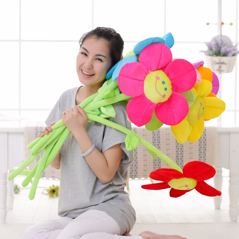 

5 pieces a lot big beautiful sunflowers new plush creative muti-colour sunflowers about 80cm 0272