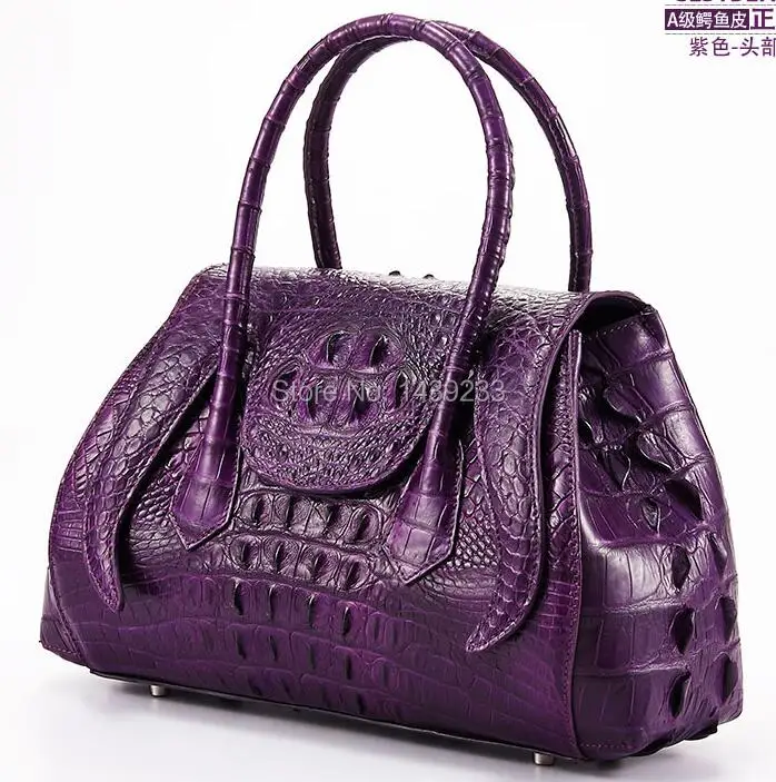 100% genuine crocodile skin  leather women handbag, Alligator Skin Womens Tote Bag, Purple