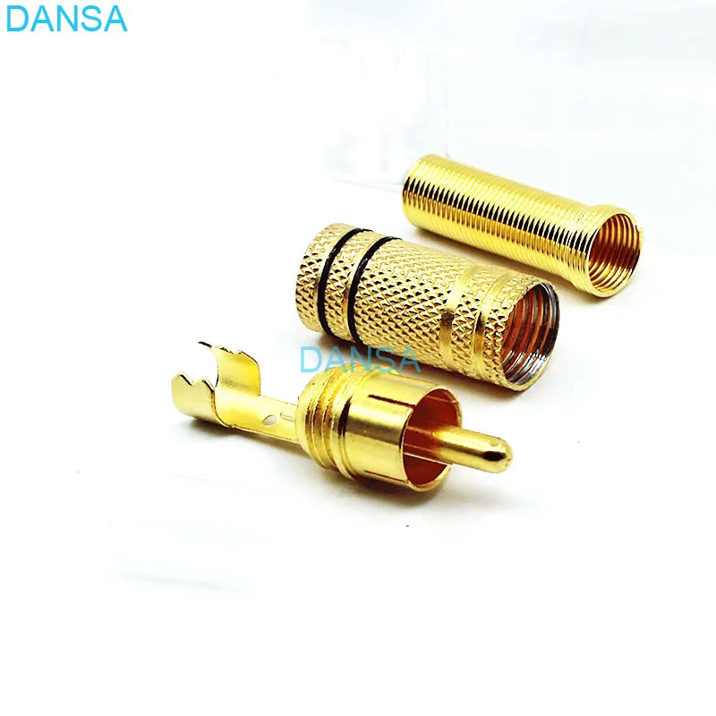 10pcs/lot Audio and Video Plug AV Connector With Cable Retaining Spring Welding Type Gold Plating RCA Male Plug