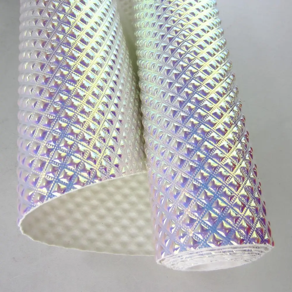 30x134cm Roll Iridescent Green Purple Diamond Embossed Fabric Faux PU Leather For Bows DIY Boxes Decoration BH082