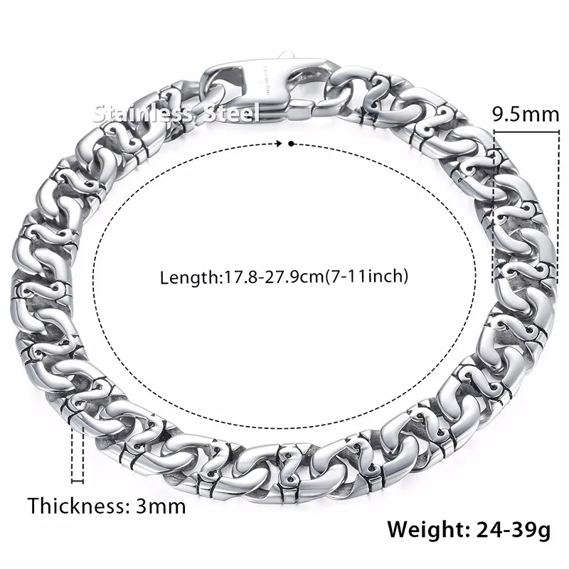 Davieslee Men's Bracelet Mariner Biker Link Chain Silver Color 316L Stainless Steel Wristband Male Jewelry 9mm DHB19