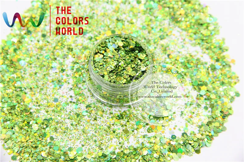 HA2104-277 Misturado Cores Laser Holográfico Verde Maçã Forma de Hexágono Glitter Lantejoulas para nail art gel e DIY decoração Do Feriado