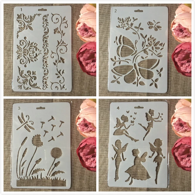 

4Pcs A4 27cm Fairy Butterfly Flower DIY Craft Layering Stencils Painting Scrapbooking Stamping Embossing Album Paper Template