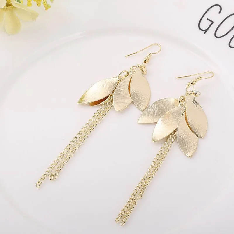 JIOFREE Gold Silver Color Clip on Earrings Non Piercing for Women Costume Accessories Jewelry Hollow Leaf Shape Long Earring