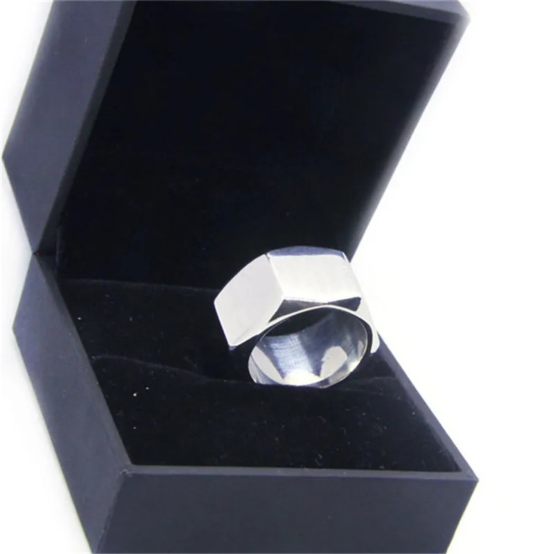 Rany&Roy Newest Polish Hexagon Ring 316L Stainless Steel Jewelry Fashion Band Party Nut Style Ring