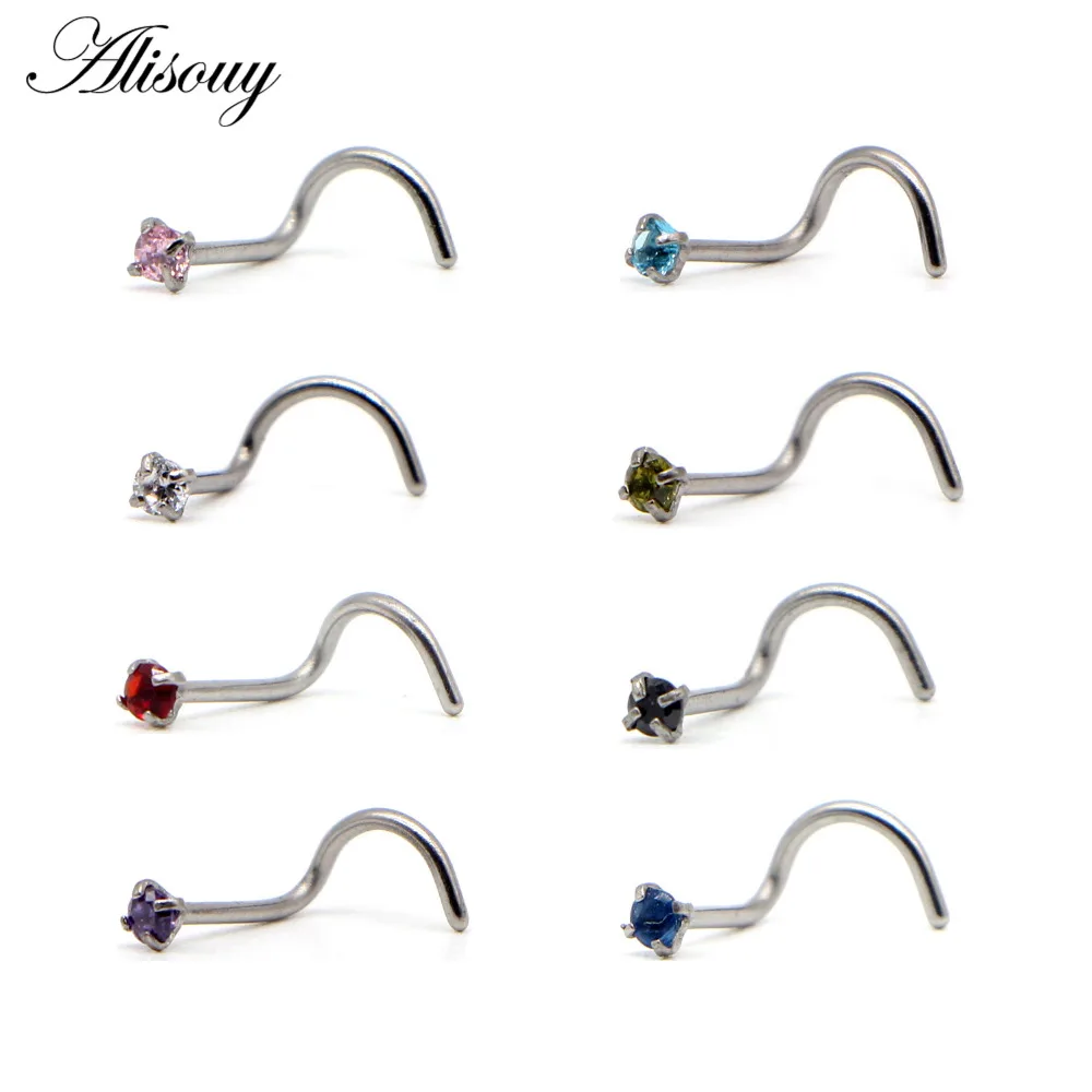Alisouy 1Pc Crystal Surgical Stainless Steel Nose Ring Piercing Nez Nose Piercing Stud Cartilage Piercing Nariz Body Jewelry