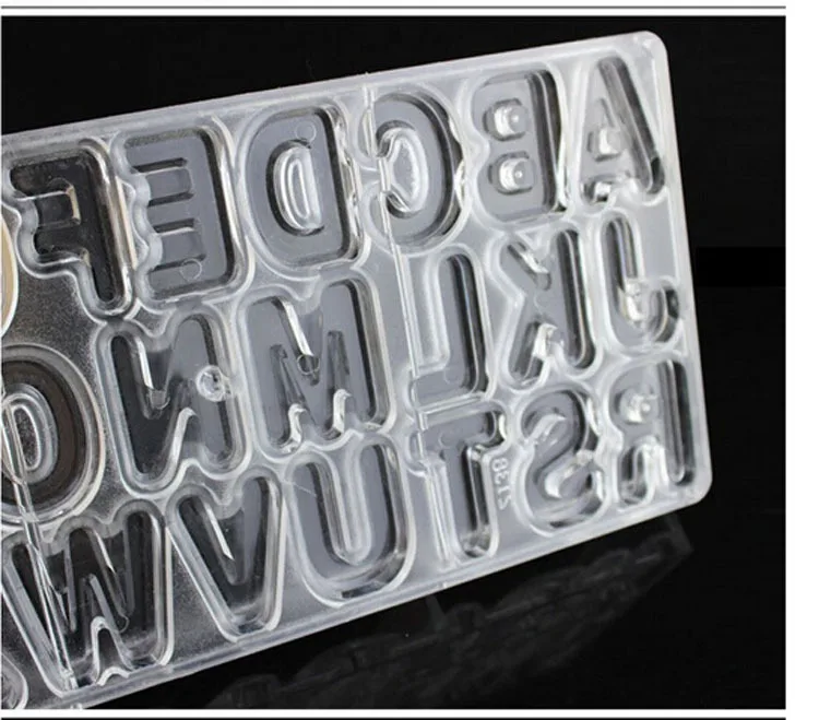 3D Plastic 24 Cups Alphabet Letter Shaped Polycarbonate Chocolate Molds Jelly Mould Baking Tray  Candy Tools PC Chocolate Mold