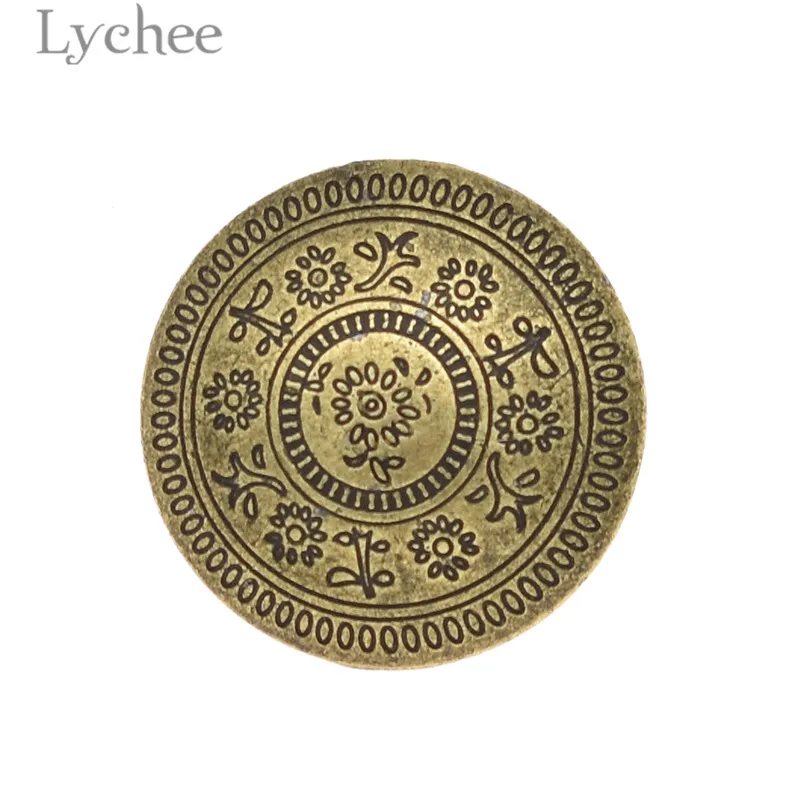 Lychee Life 10pcs Vintage Flower Carved Metal Buttons Retro Round Button DIY Sewing Supplies Accessories for Garments