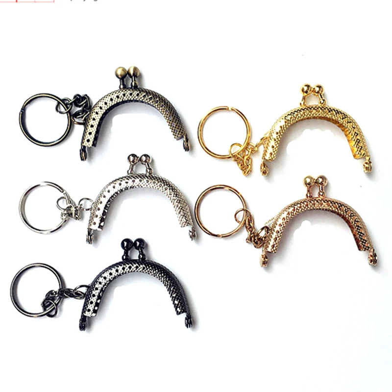 

10Pcs Mixed Lattice Metal Arched Frame Kiss Clasp Lock With Keyring Purse Bag Parts Accessories 5cm