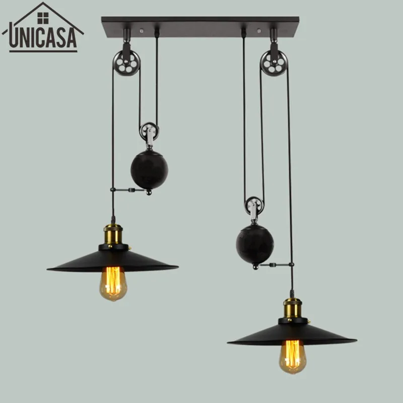 Vintage Wrought Iron Pendant Lights pulley Bar lamps for home decoration kitchen light  industrial ceiling lamp indoor lighting