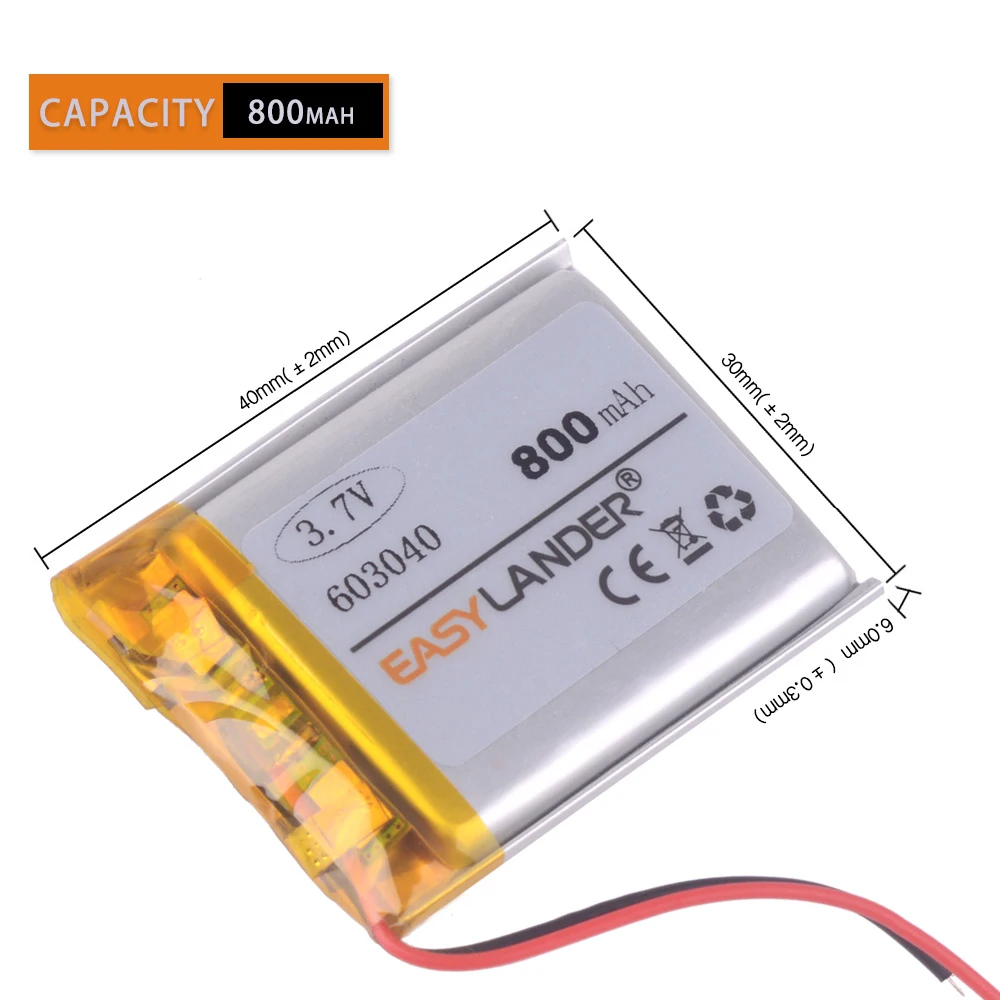 603040 3.7V 800mAh Rechargeable Lithium Li-ion Polymer Battery 063040