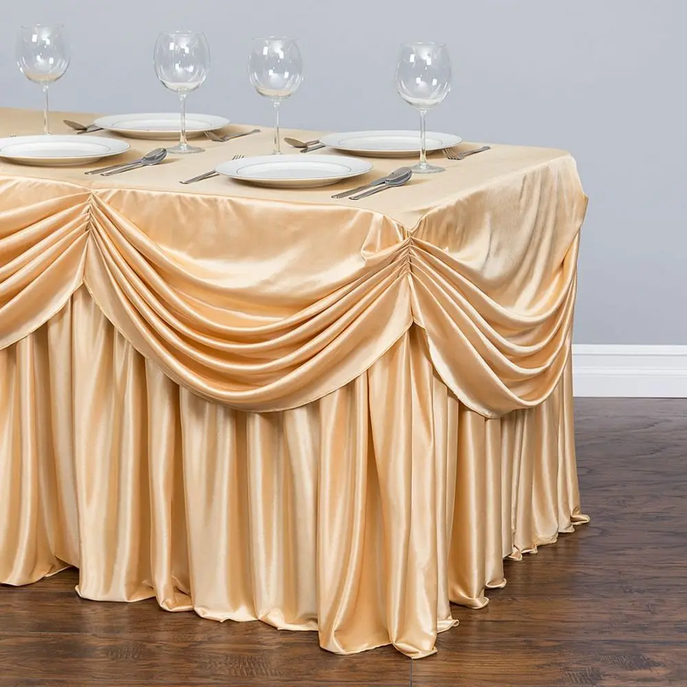 6 FT. DRAPE CHIFFON ALL-IN-1 TABLECLOTH/PLEATED SKIRT WHITE ICE SILK TABLE SKIRT FOR WEDDING PARTY BANQUET