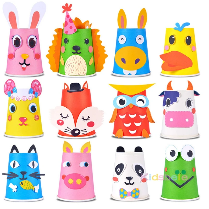 Kids DIY Toys 3D Handmade Paper Cups Sticker Material Set Educational Toys For Children Creative DIY Animal Cups Funny Toys Kit