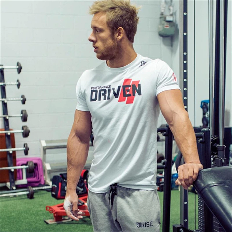 2024 Men Brand T-shirt Gym Fitness Bodybuilding Slim Summer Casual Fashion Print Male Cotton Tee Shirt Tops Crossfit Clothing