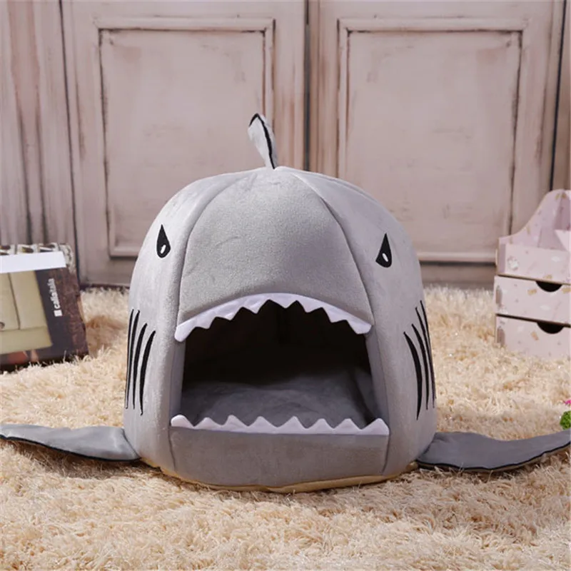 Cute Shark Shape Pet house warm Pet Kennel Bed with removable Mat for Puppy Dogs Cats Pet Sleeping Sofa Bed M L Size Available