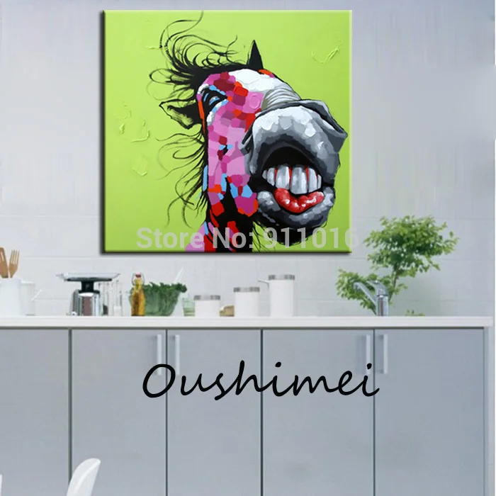 

Hand Painted Abstract Animal Paintings For Room Decor Funny Smile Horse Oil Painting On Canvas Hang Pictures On The Wall Craft