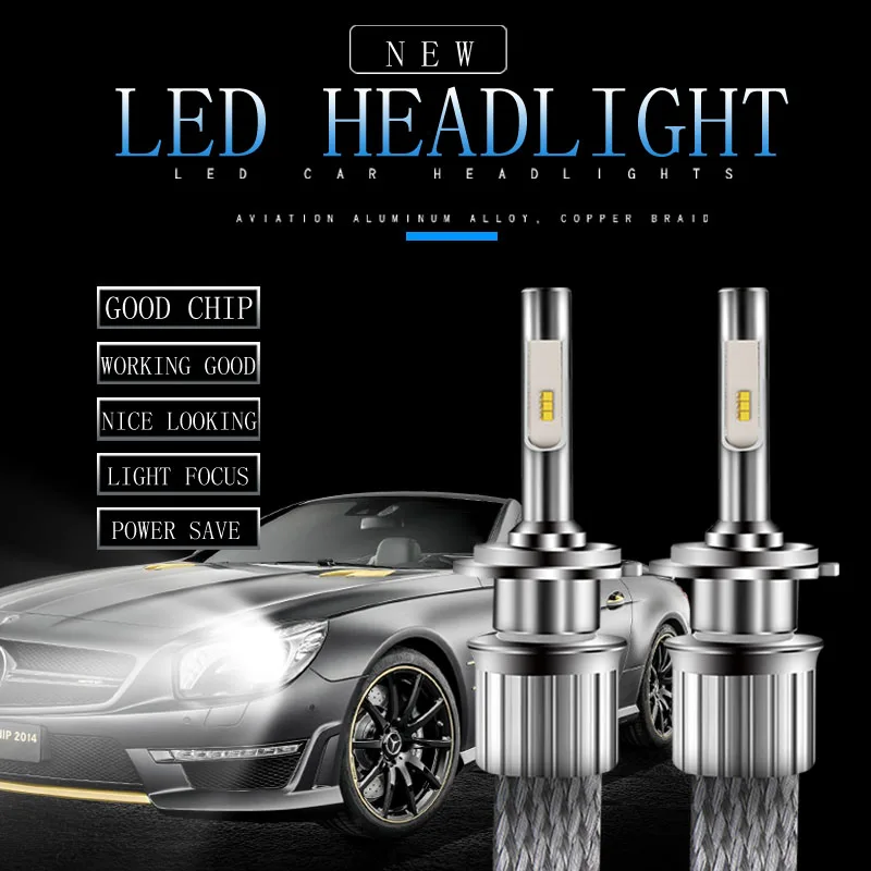 2PCS car LED H7 55W 9600LM Car Headlight Lamp H1 H8 h4 H3 H9 H27 880 881 hb3 hb4 hir2 D2S D4S Auto Bulb 6000K White H11 fog lamp