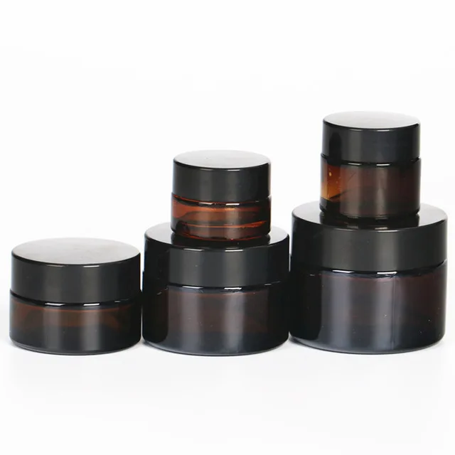 10szt/lot 5g 10g 20g 30g 50g szklane słoiki na kosmetyki Bursztynowe szklane słoiki na krem Opakowanie kosmetyczne z pokrywką czarne plastikowe nakrętki — zdjęcie 4