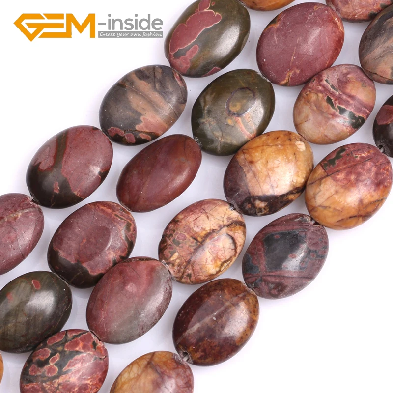 Gem-inside 12x16mm 13x18mm Oval Shape Picasso Jaspe r Beads Natural Stone Loose Beads For Jewelry Making Beads Strand 15