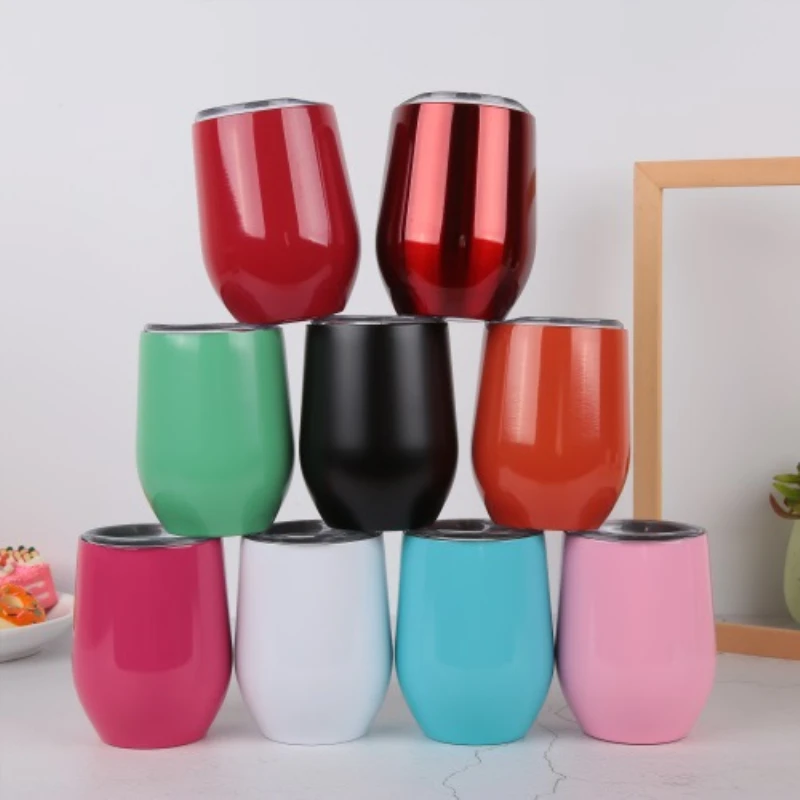 

25pcs/Lot 12oz Sublimation Wine Tumbler Water Mug Glittering Glass Cup 18/8 Stainless Steel Insulated Vacuum 2-Wall Slide Lid